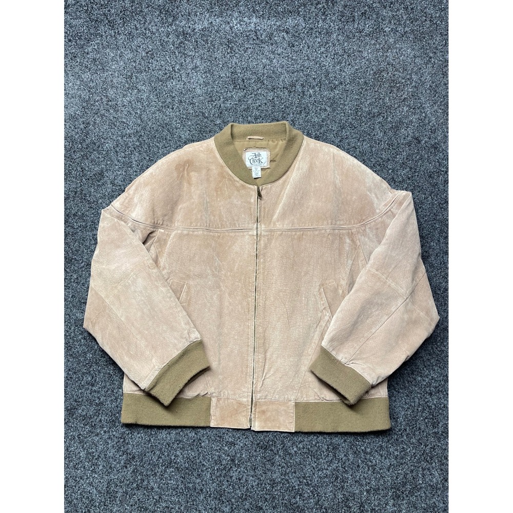 Ash Creek Trading Vintage Suede Leather Bomber Jacket Mens XL Tan Full Zip Coat